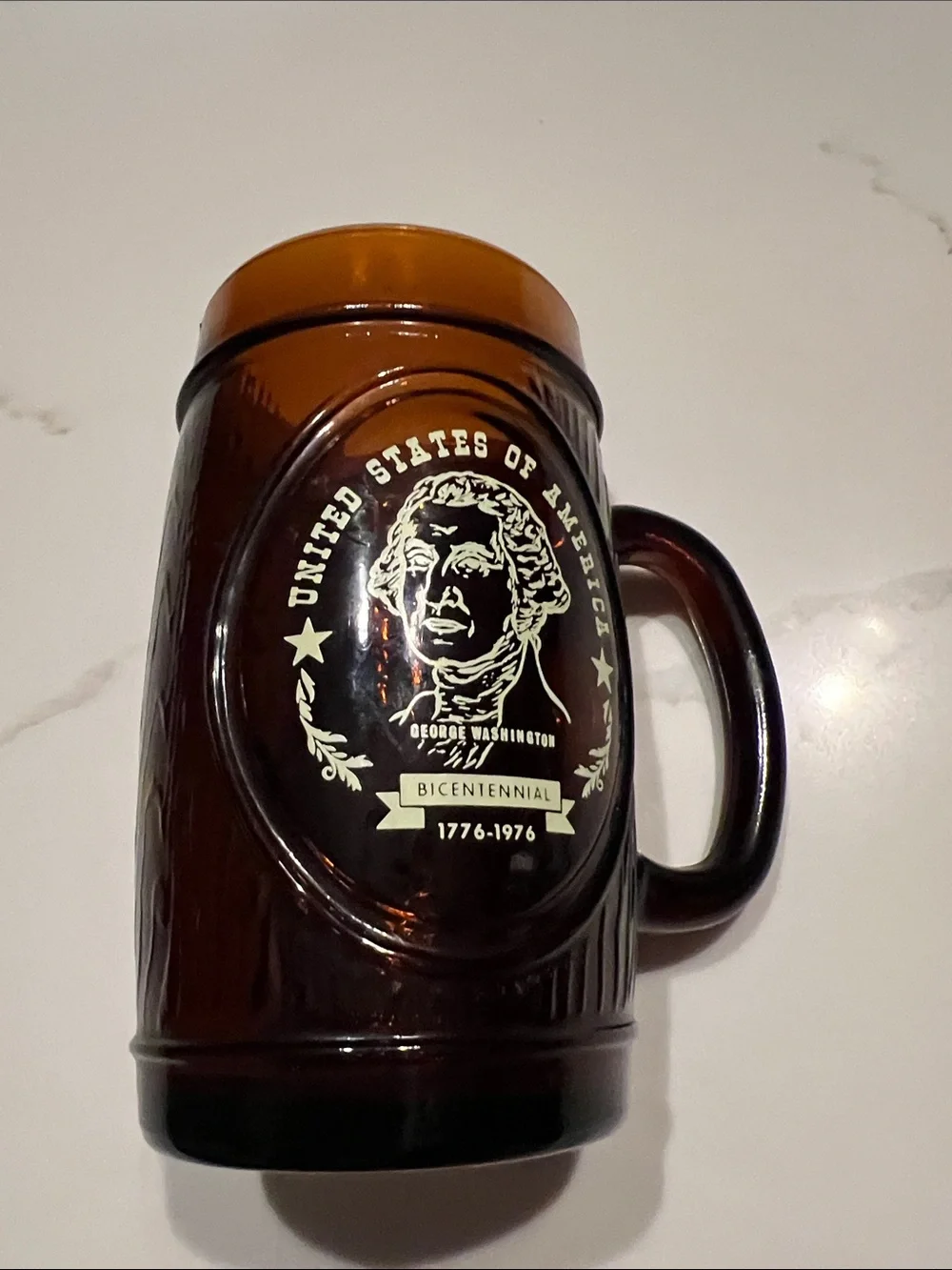 Vintage 1976 Bicentennial Amber Glass Beer Stein George Washington